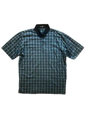 Dunhill Blue Shell Patterned Polo Shirt with Black Collar Made in ITALY